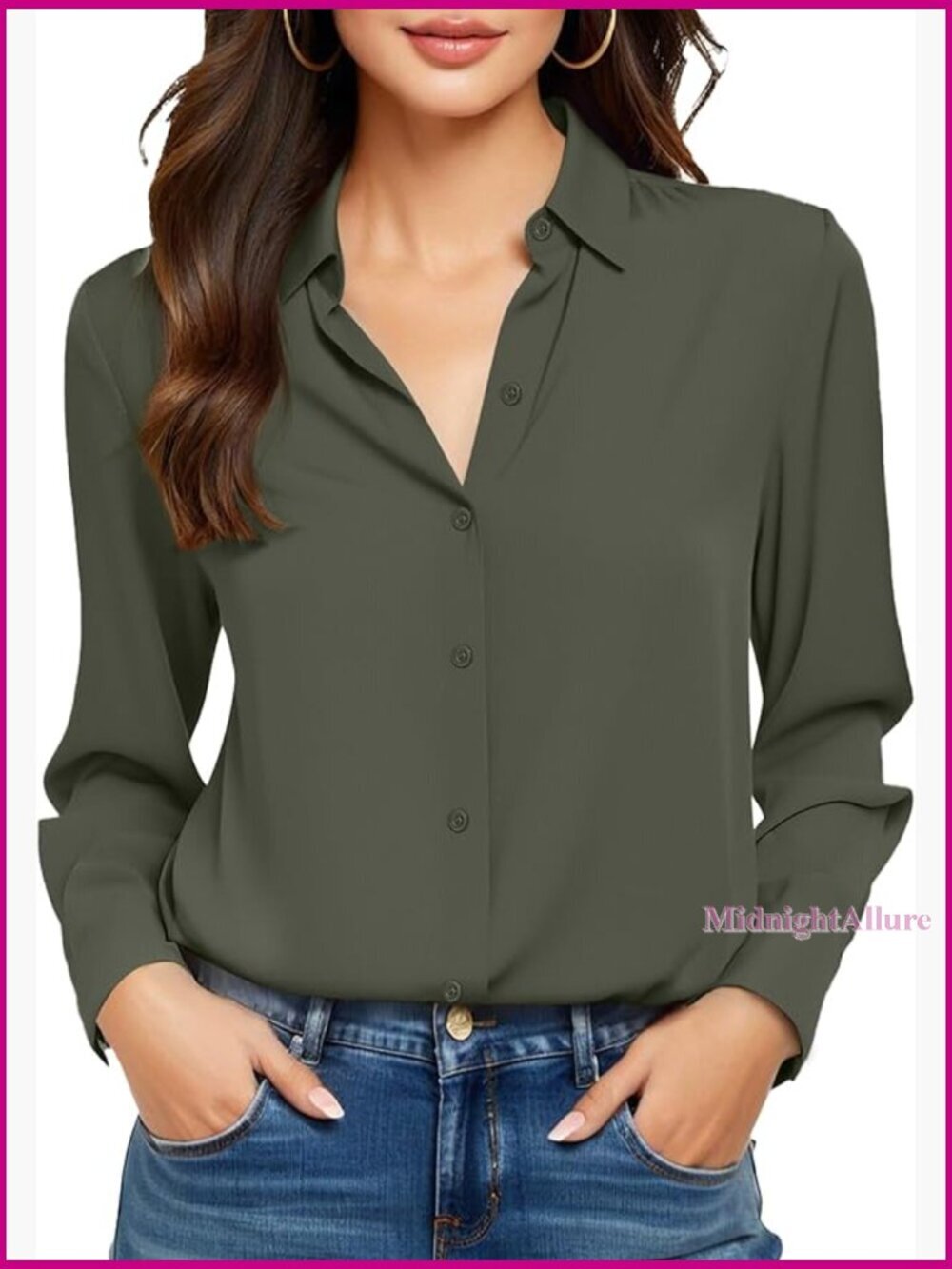 Non-Iron Wrinkle-Free Long Sleeve Button Down Blouse Mulberry Silk Blend